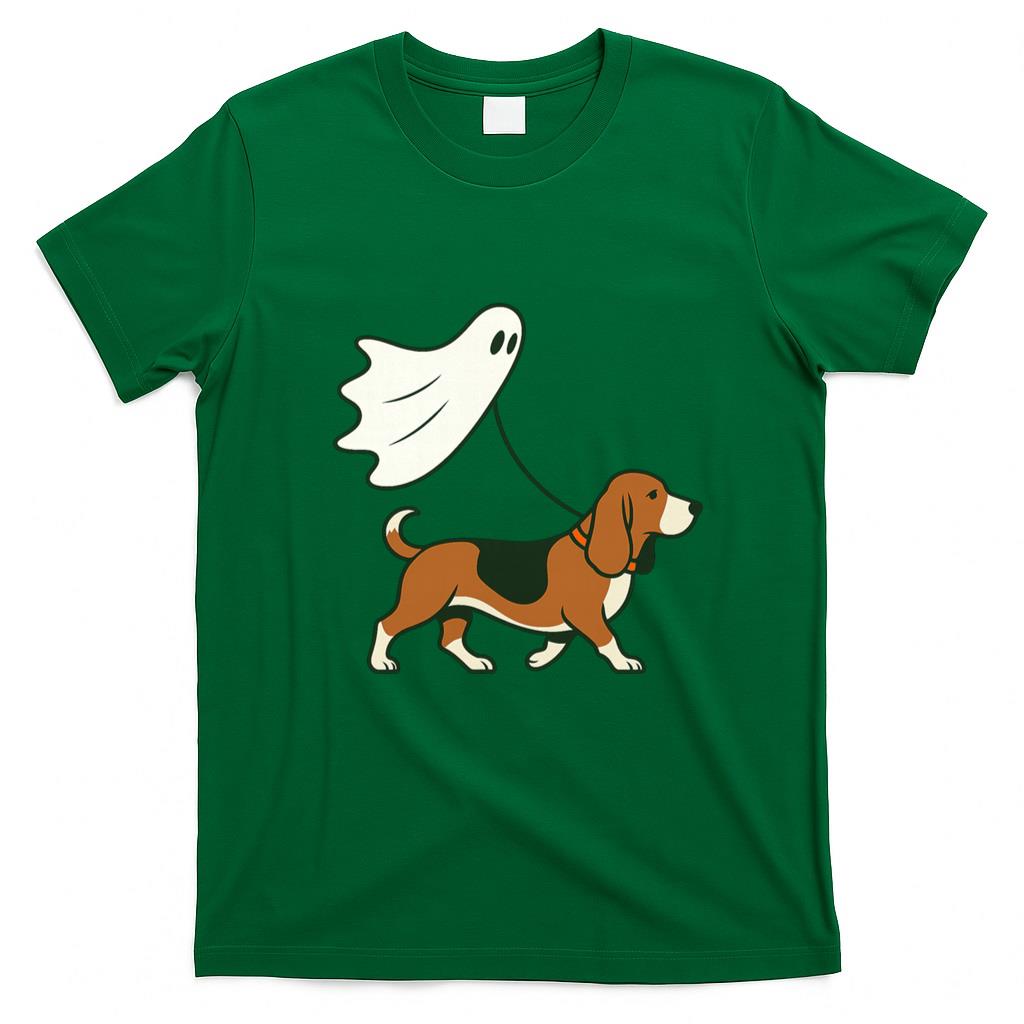 Pet Mom Halloween Shirt - Flying Ghost Walking Bassett Hound - Dog Mom Dad Pet Long Sleeve T-Shirt