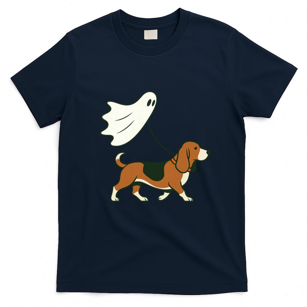 Pet Mom Halloween Shirt - Flying Ghost Walking Bassett Hound - Dog Mom Dad Pet Long Sleeve T-Shirt