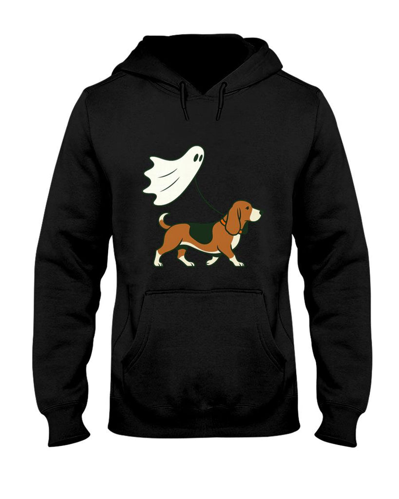 Pet Mom Halloween Shirt - Flying Ghost Walking Bassett Hound - Dog Mom Dad Pet Long Sleeve T-Shirt