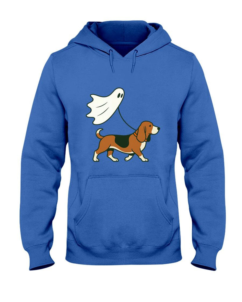 Pet Mom Halloween Shirt - Flying Ghost Walking Bassett Hound - Dog Mom Dad Pet Long Sleeve T-Shirt