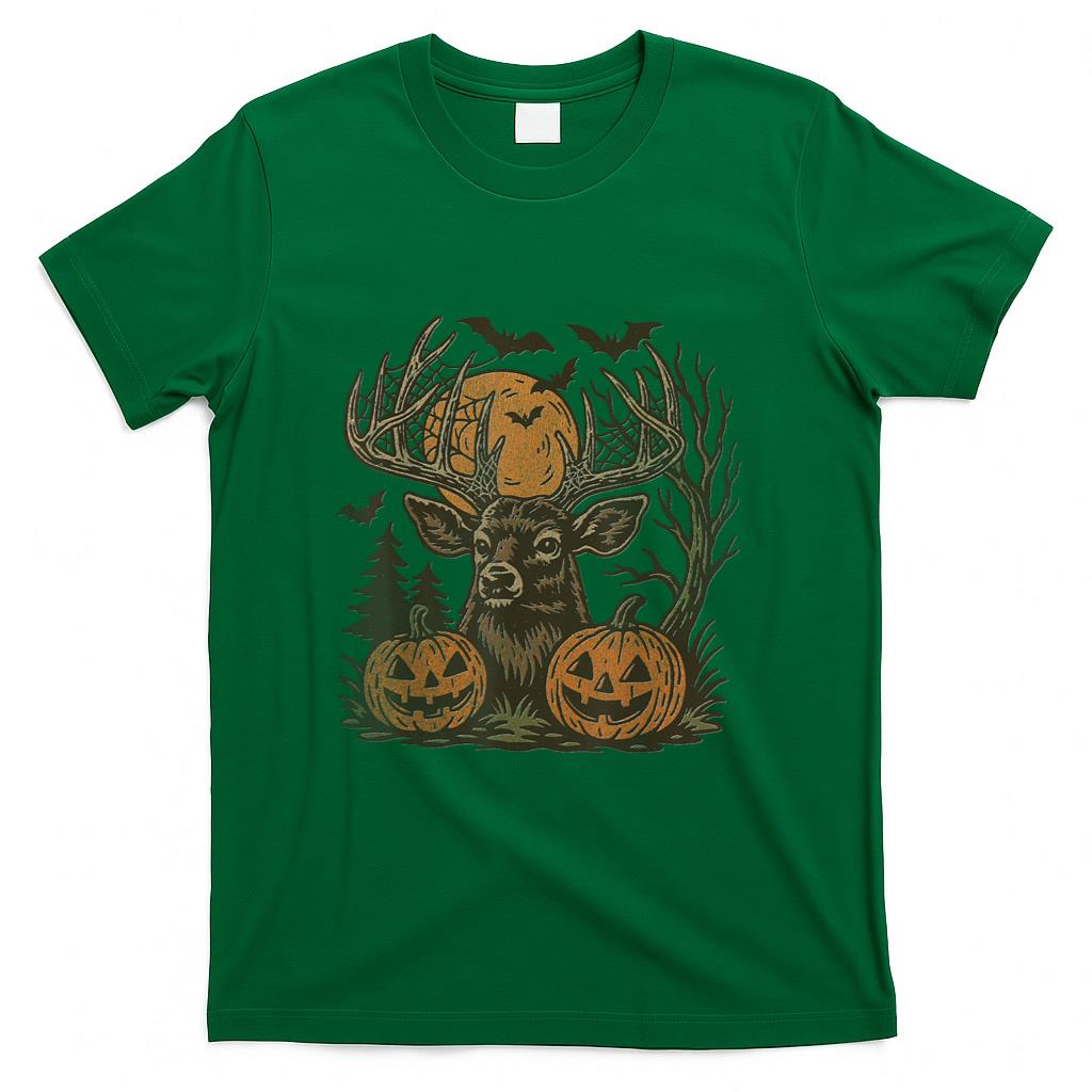 Halloween Deer Buck with Pumpkin Antlers Fall Spooky Night T-Shirt