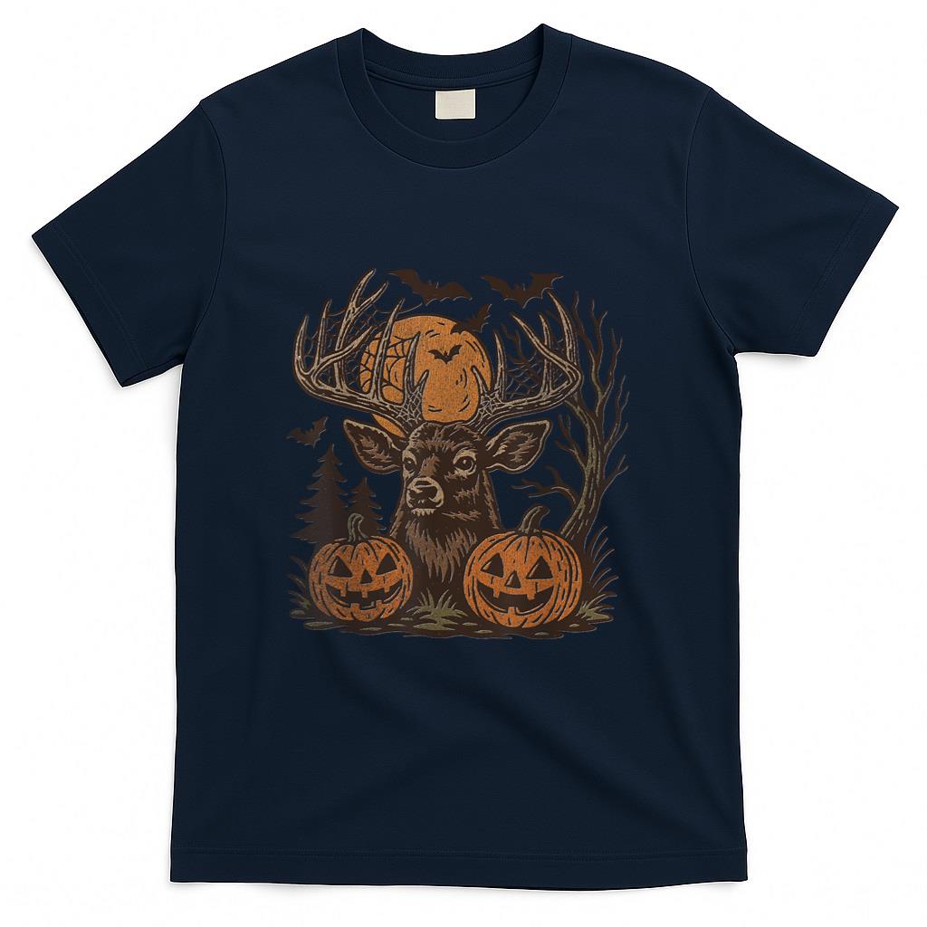 Halloween Deer Buck with Pumpkin Antlers Fall Spooky Night T-Shirt