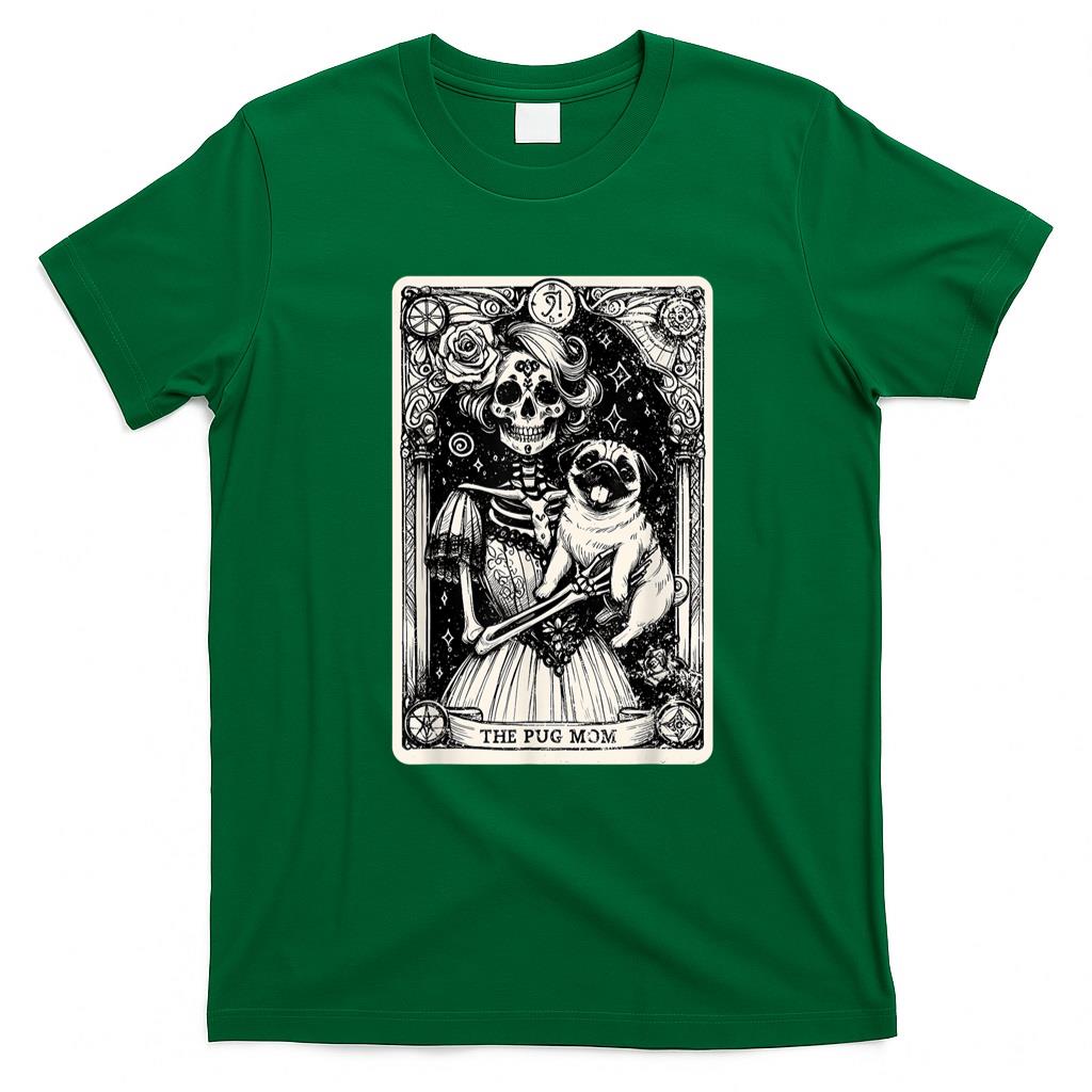 Pet Mom Halloween Shirt - Vintage Skeleton Pug Mom Tarot Card Witchy Vibes Pug Lover T-Shirt