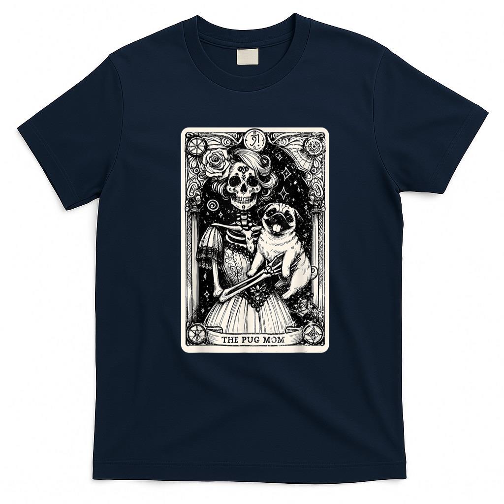 Pet Mom Halloween Shirt - Vintage Skeleton Pug Mom Tarot Card Witchy Vibes Pug Lover T-Shirt