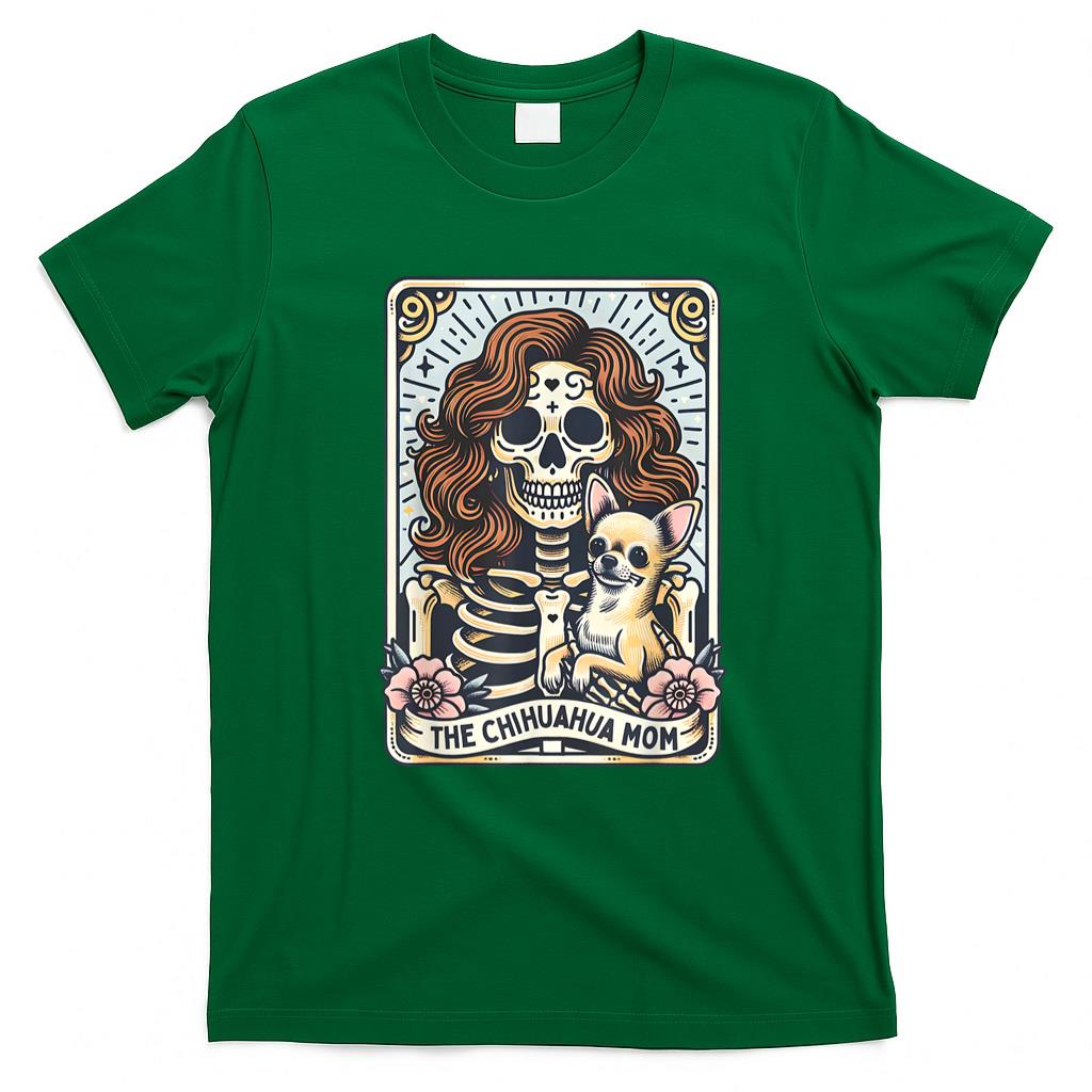 Pet Mom Halloween Shirt - Chihuahua Mom Tarot Card Skeleton Mama Dog Lover Witchy Vibe T-Shirt