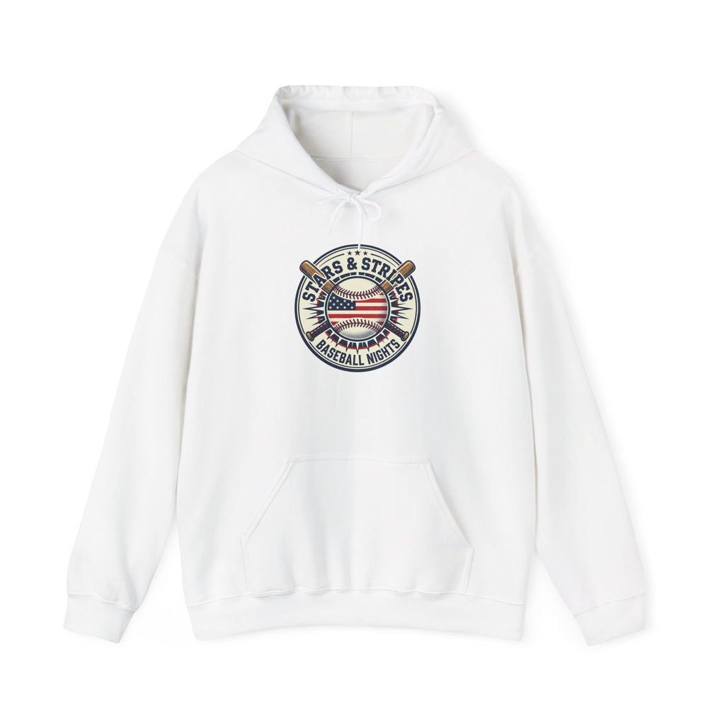 Stars & Stripes Baseball Hoodie | Patriotic Baseball Graphic, Vintage Ballpark Aesthetic