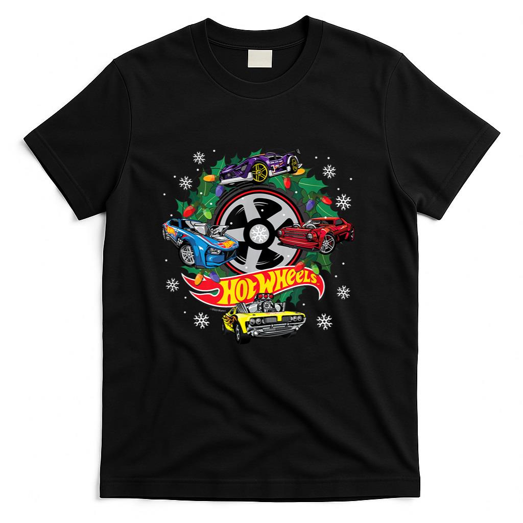 Hot Wheels Christmas Wreath with Lights and Cars T-Shirt