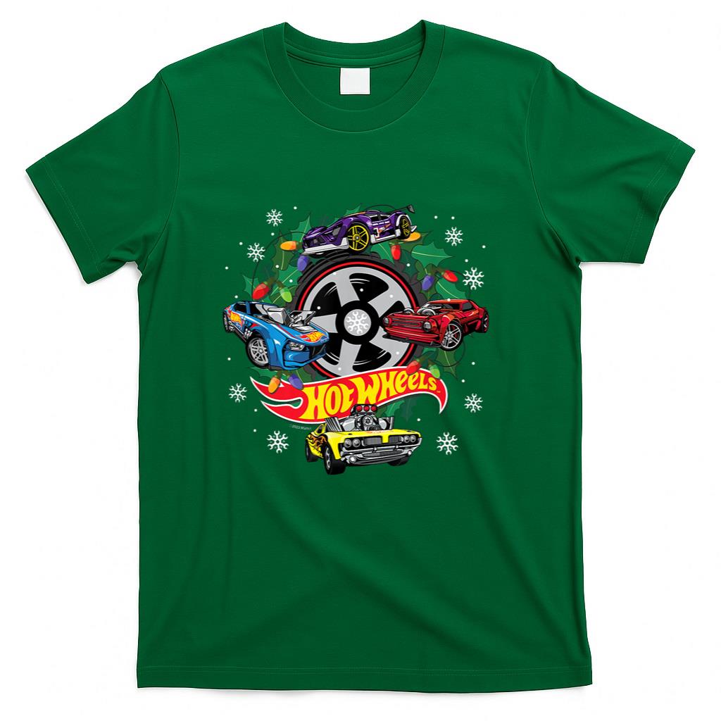 Hot Wheels Christmas Wreath with Lights and Cars T-Shirt