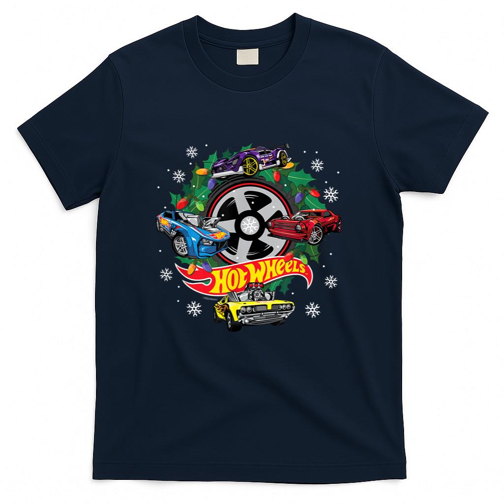 Hot Wheels Christmas Wreath with Lights and Cars T-Shirt