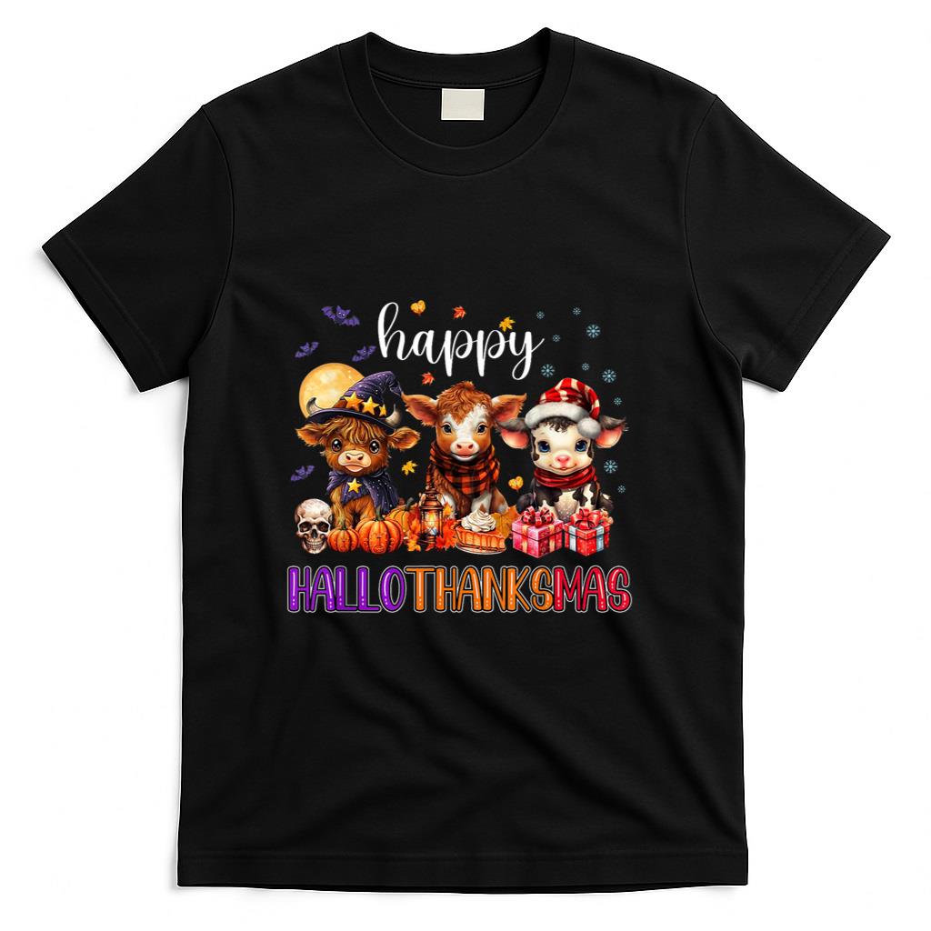 Halloween Thanksgiving Christmas Happy HalloThanksMas Cows T-Shirt
