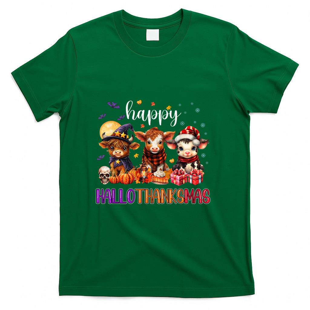 Halloween Thanksgiving Christmas Happy HalloThanksMas Cows T-Shirt