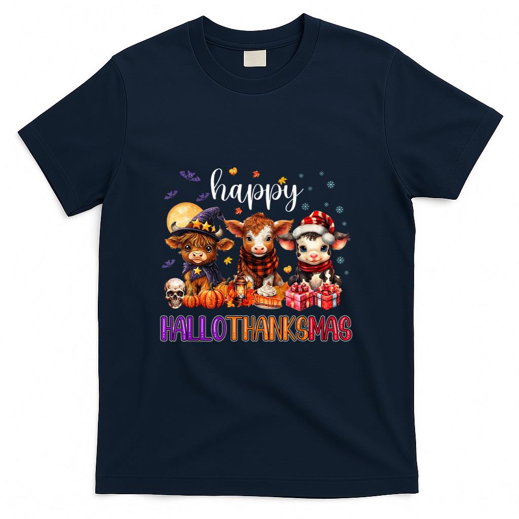 Halloween Thanksgiving Christmas Happy HalloThanksMas Cows T-Shirt
