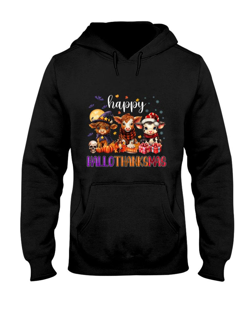 Halloween Thanksgiving Christmas Happy HalloThanksMas Cows T-Shirt