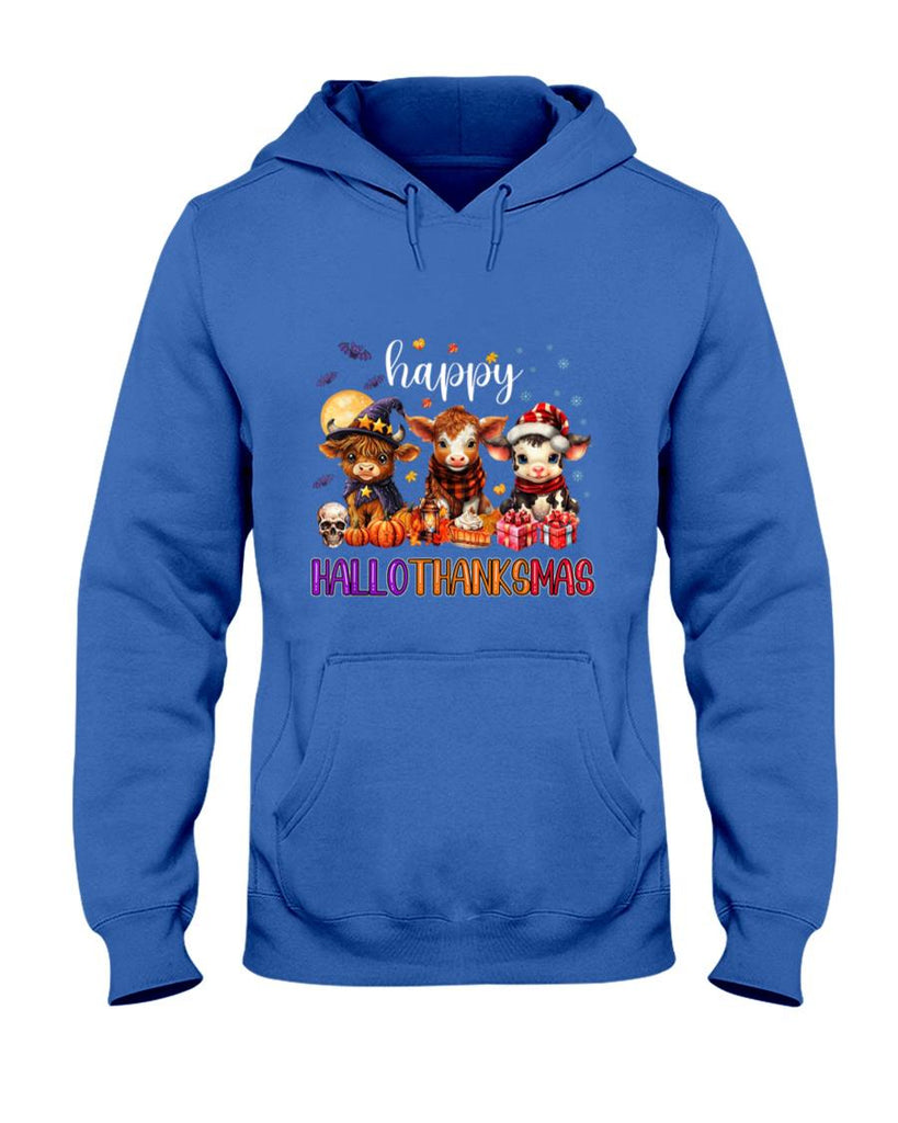 Halloween Thanksgiving Christmas Happy HalloThanksMas Cows T-Shirt