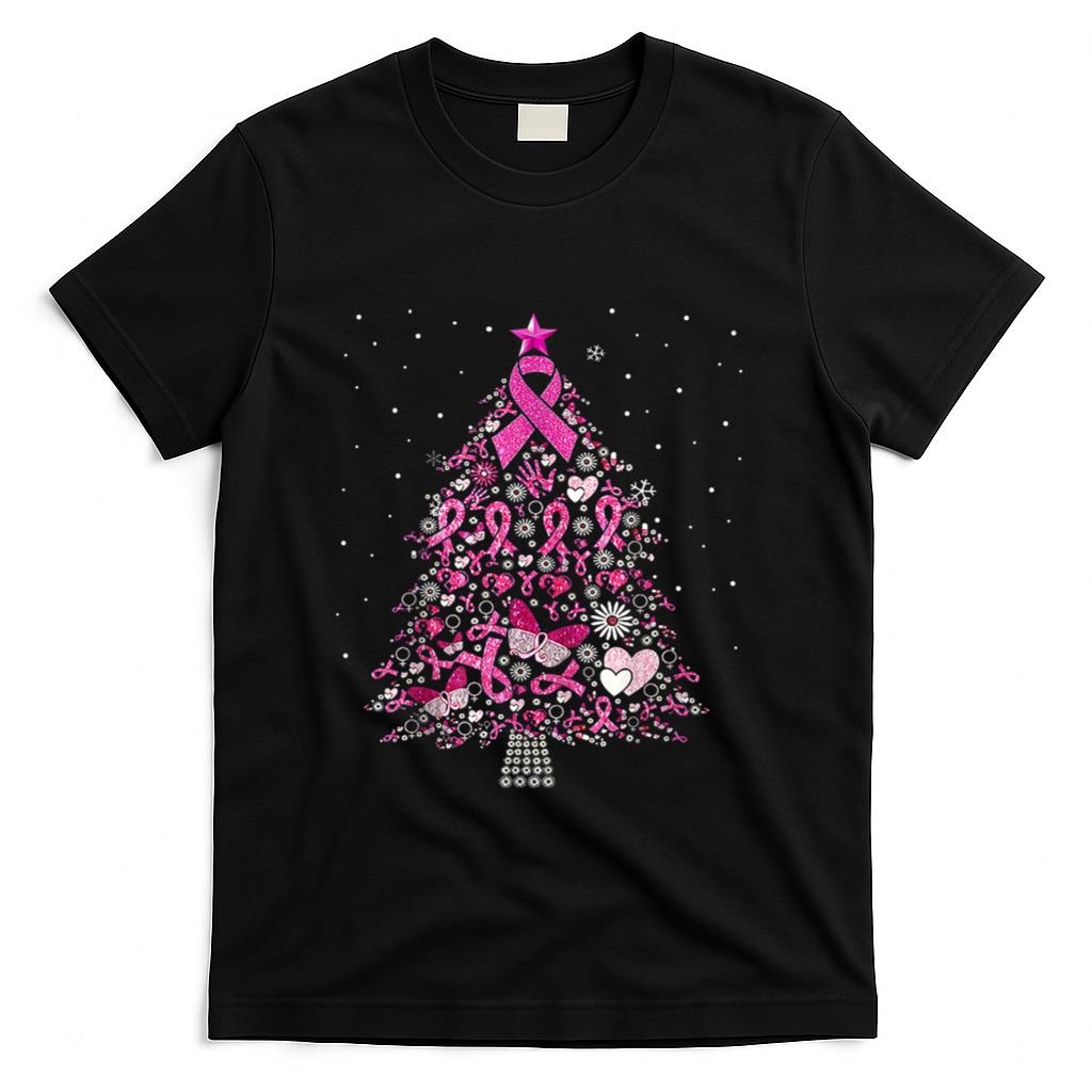 Breast Cancer Christmas Tree Snowflakes Ornament Decoration T-Shirt