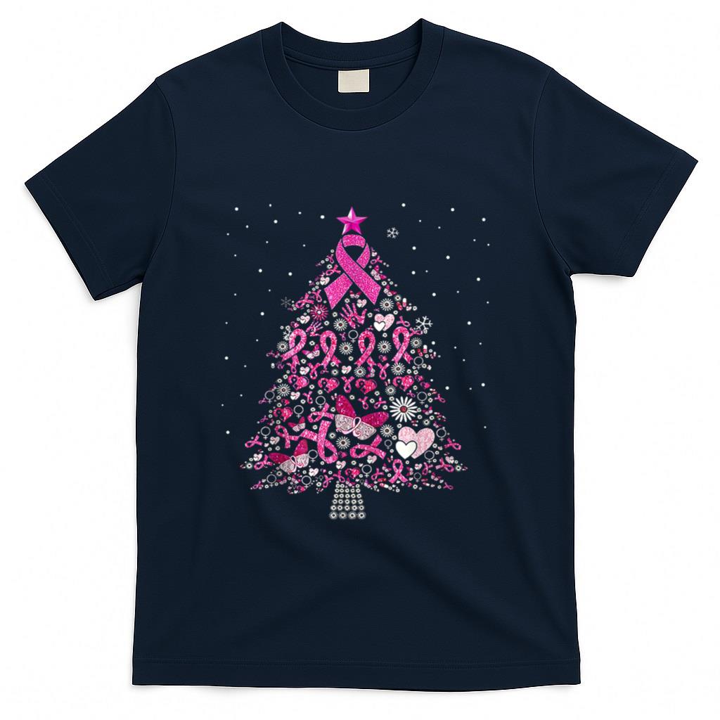 Breast Cancer Christmas Tree Snowflakes Ornament Decoration T-Shirt