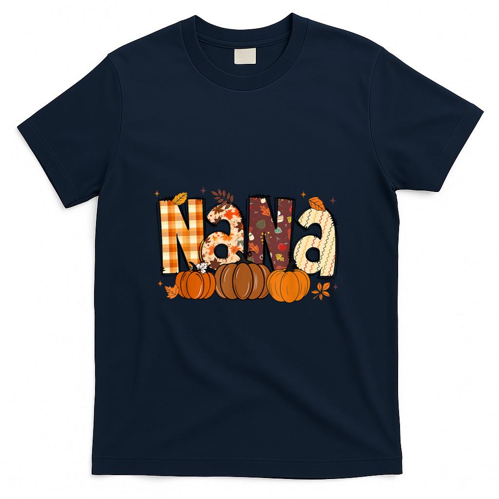 Retro Nana Pumpkin Fall Leaves Grandma Fall Thanksgiving T-Shirt