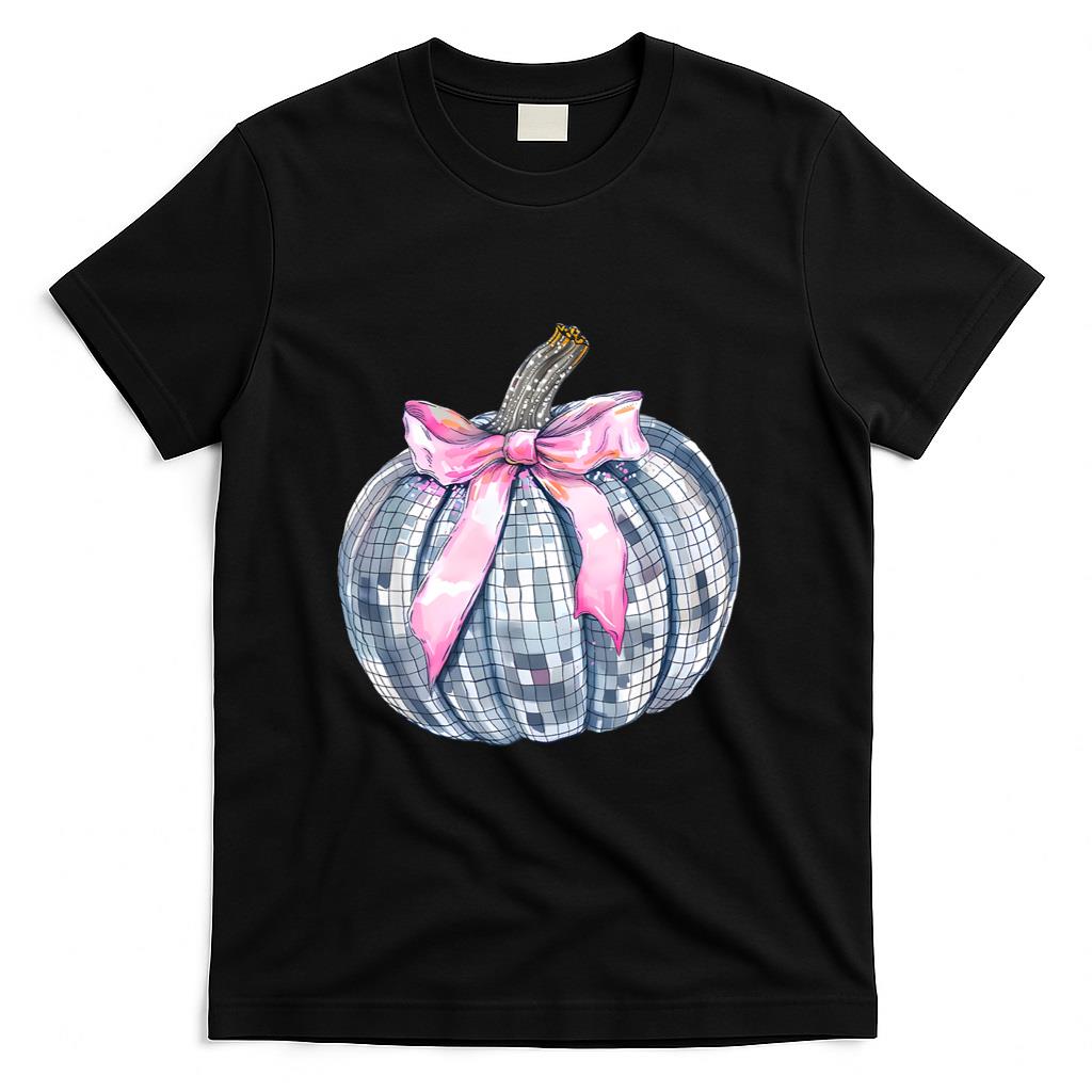 Retro Disco Ball Coquette Pumpkin Halloween Thanksgiving T-Shirt