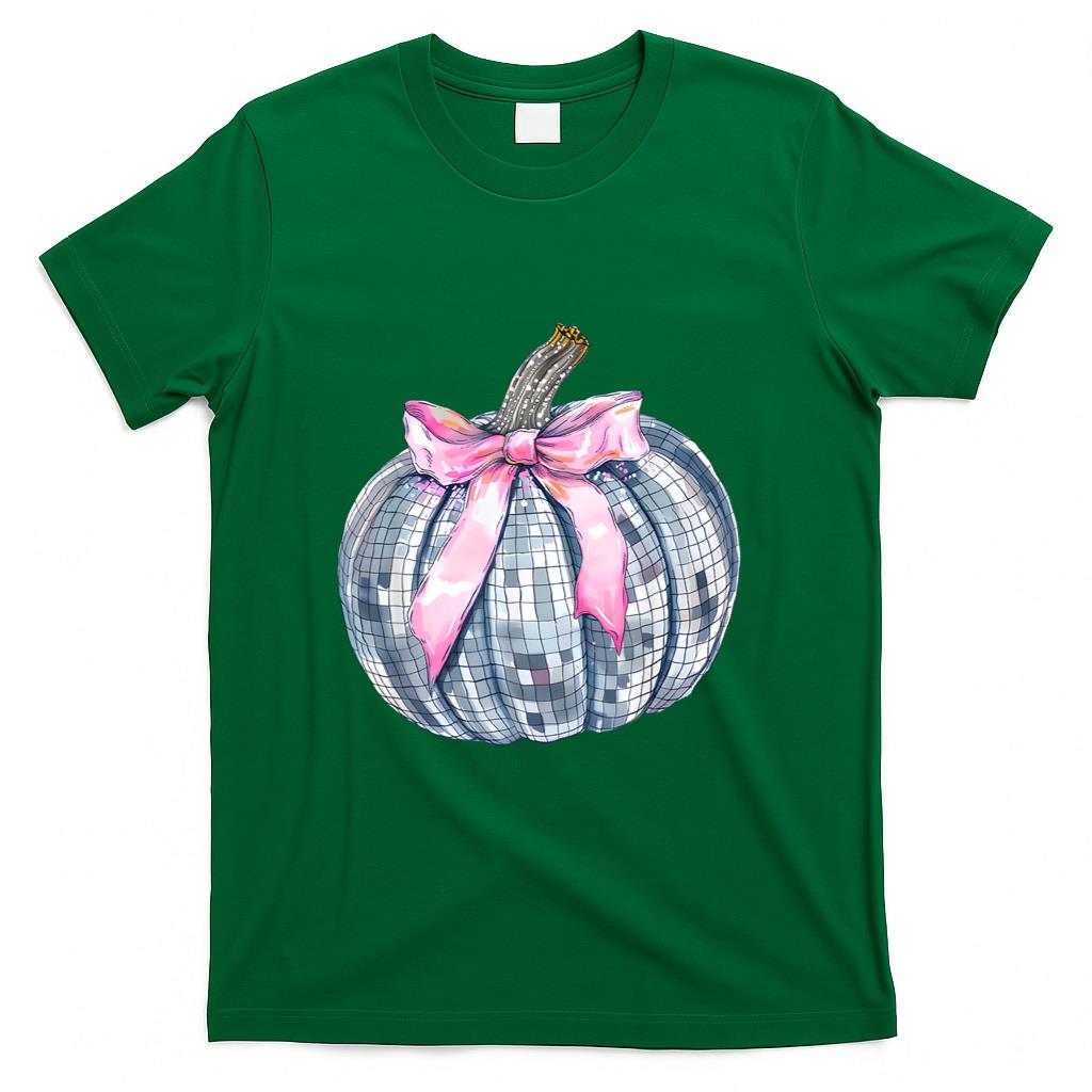 Retro Disco Ball Coquette Pumpkin Halloween Thanksgiving T-Shirt