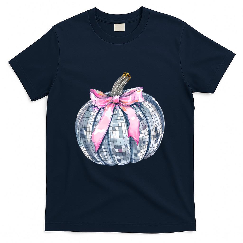 Retro Disco Ball Coquette Pumpkin Halloween Thanksgiving T-Shirt