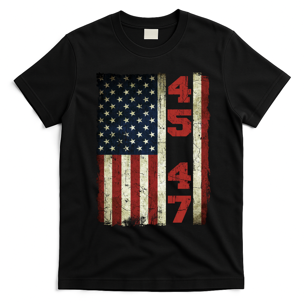 45 47 Trump Vintage Usa Flag 2024 President Election Politic T-Shirt - Black