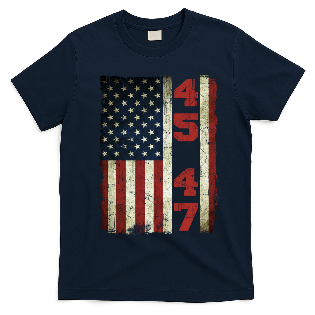 45 47 Trump Vintage Usa Flag 2024 President Election Politic T-Shirt - Navy Blue
