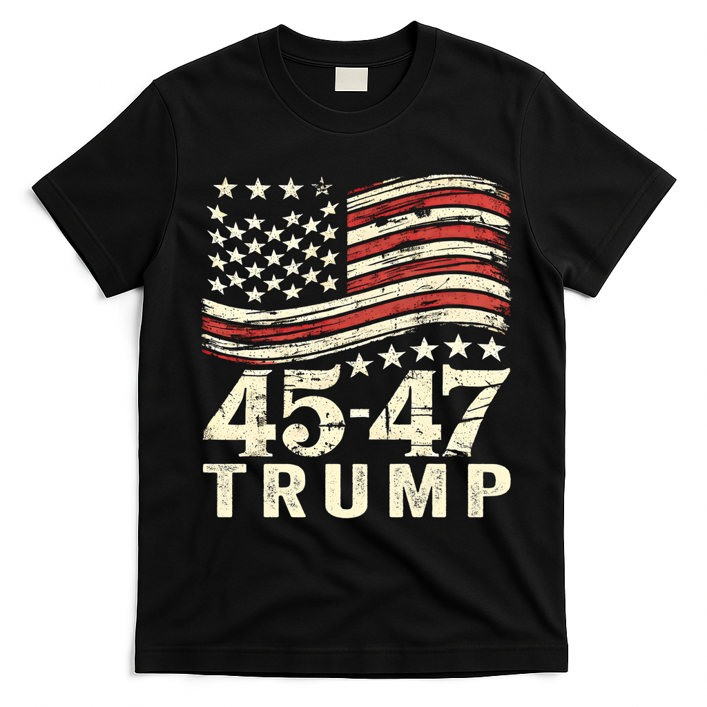 45 47 Usa Flag Trump Inauguration Day 2025 T-Shirt - Black