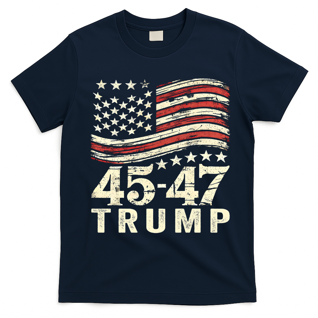 45 47 Usa Flag Trump Inauguration Day 2025 T-Shirt - Navy Blue