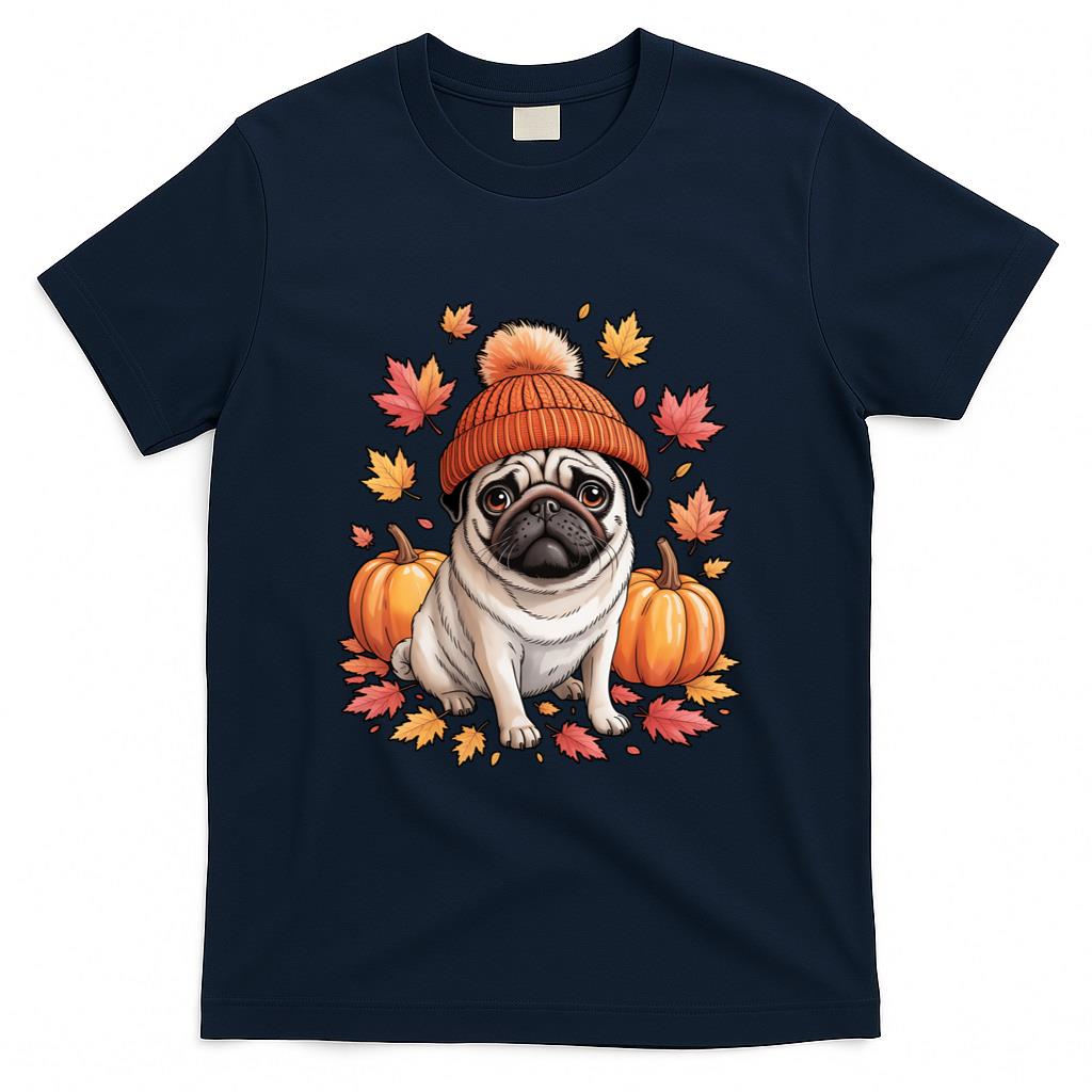 Funny Pug Fall Scarf Autumn Leaves Dog Lovers Long Sleeve T-Shirt
