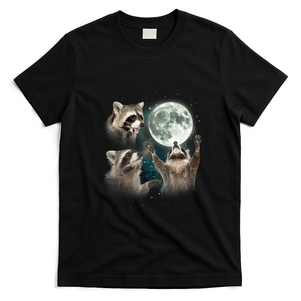 Funny Tees - Raccoon  3 Racoons Howling At Moon Funny Weird Cursed T-Shirt