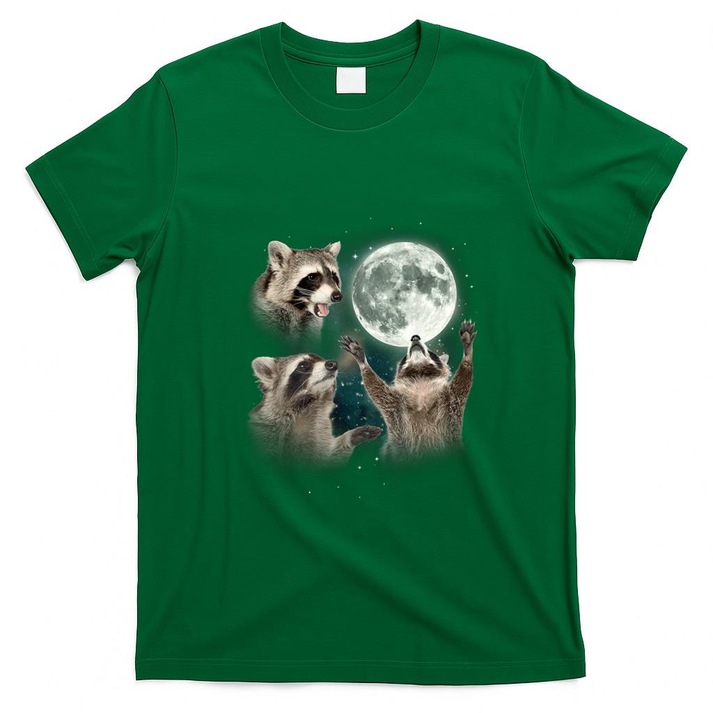 Funny Tees - Raccoon  3 Racoons Howling At Moon Funny Weird Cursed T-Shirt