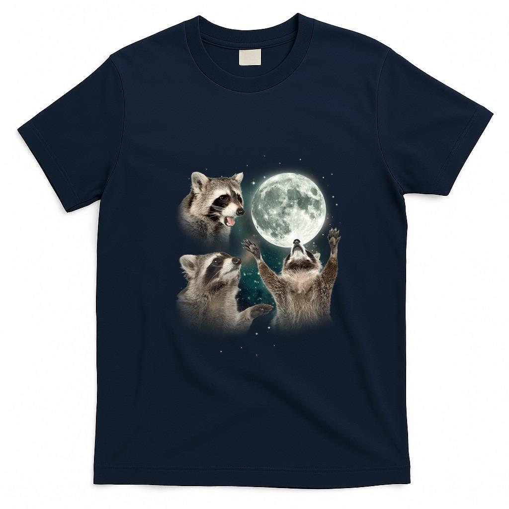 Funny Tees - Raccoon  3 Racoons Howling At Moon Funny Weird Cursed T-Shirt