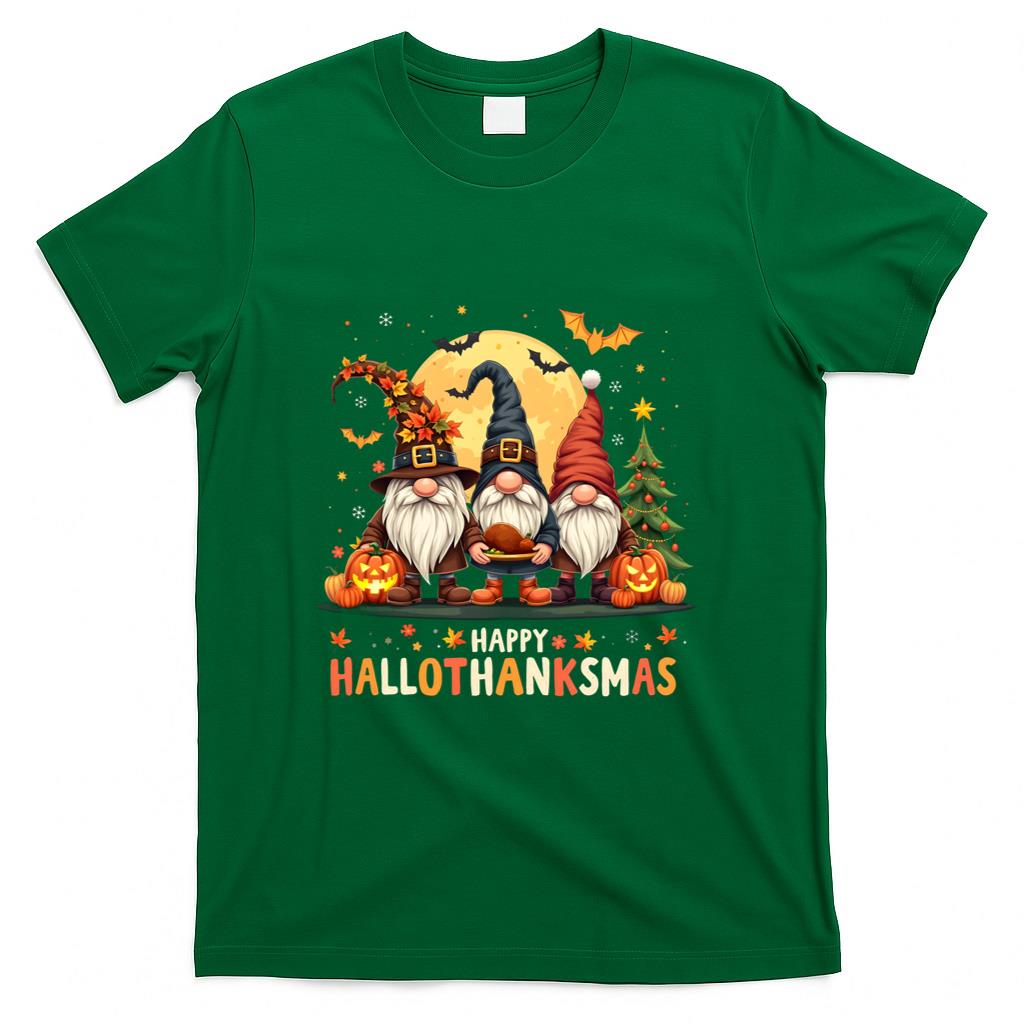 Happy Hallothanksmas Halloween Thanksgiving Christmas Gnome Long Sleeve T-Shirt