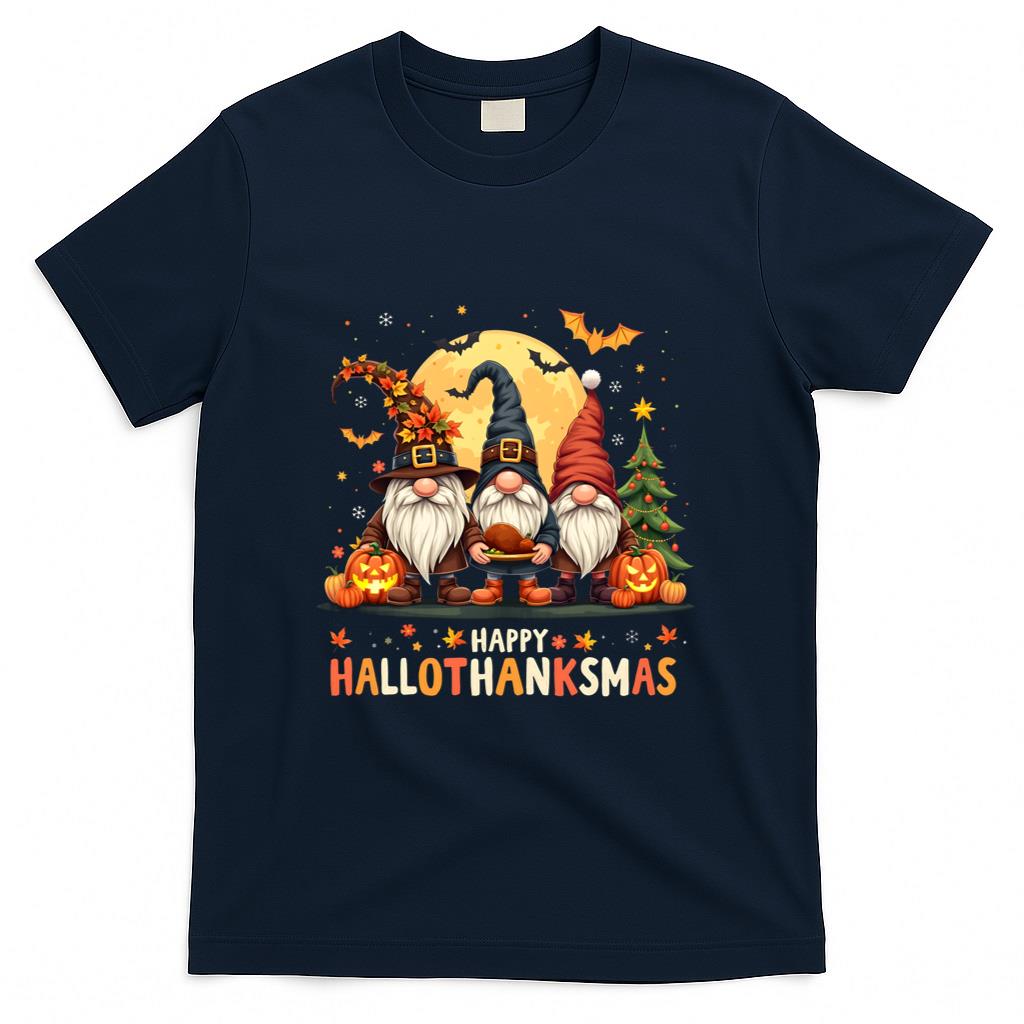 Happy Hallothanksmas Halloween Thanksgiving Christmas Gnome Long Sleeve T-Shirt