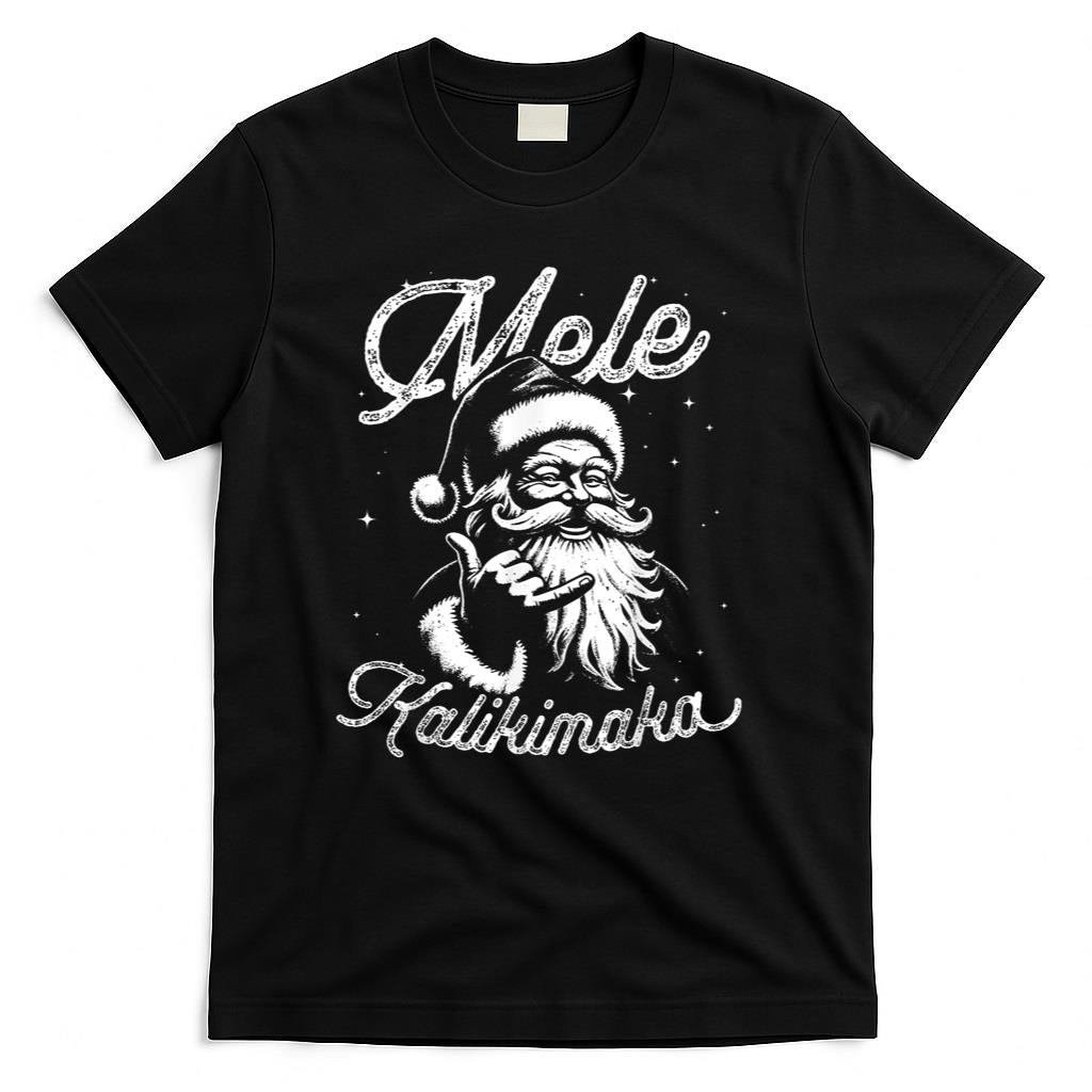 Retro Christmas Surf Mele Kalikimaka Santa Shaka Hawaii T-Shirt