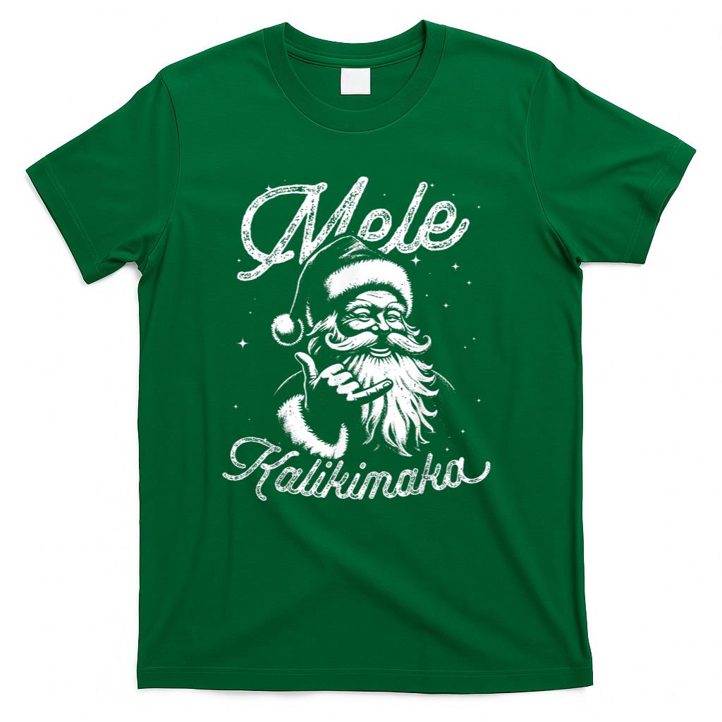 Retro Christmas Surf Mele Kalikimaka Santa Shaka Hawaii T-Shirt