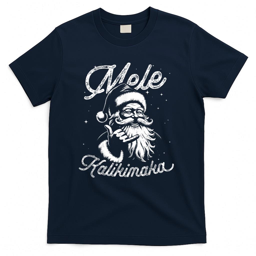 Retro Christmas Surf Mele Kalikimaka Santa Shaka Hawaii T-Shirt