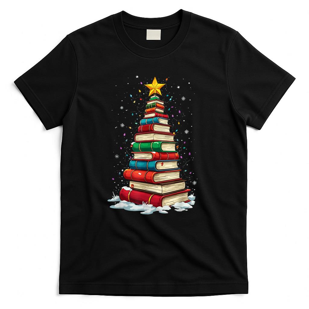 Book Christmas Tree Book Lover Teacher Librarian T-Shirt