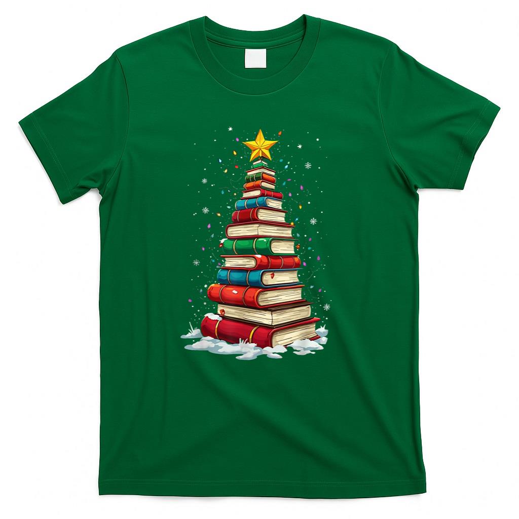 Book Christmas Tree Book Lover Teacher Librarian T-Shirt
