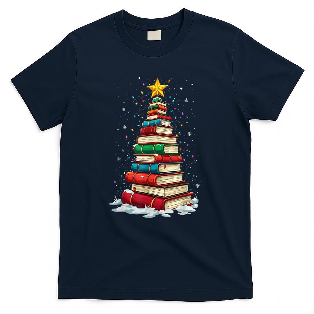 Book Christmas Tree Book Lover Teacher Librarian T-Shirt
