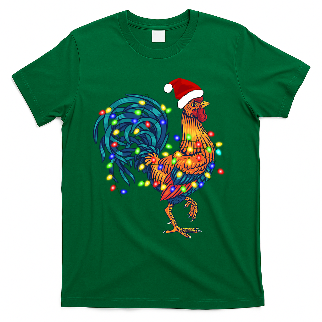 Funny Rooster Chicken Christmas Lights Pajama Farmer Funny Gift T-Shirt