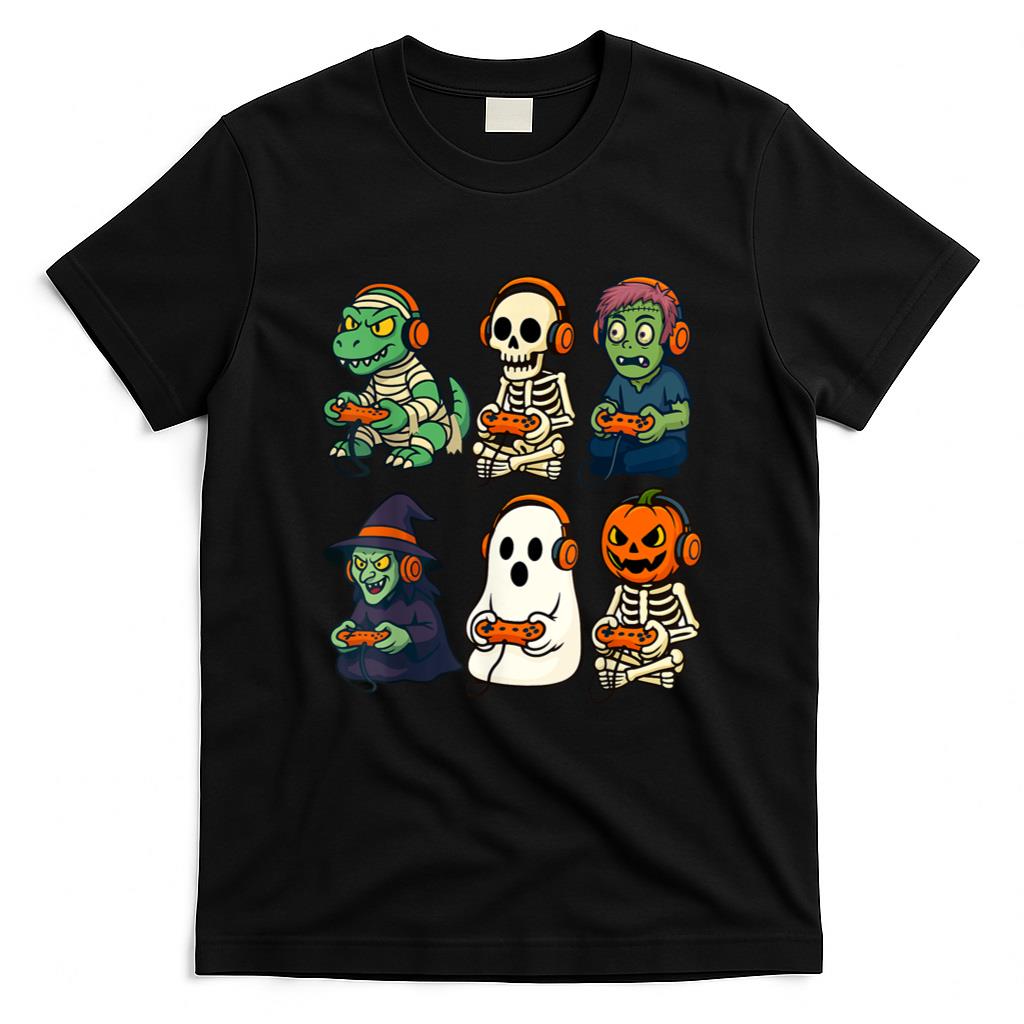 Halloween Shirt - Halloween Boys Kids Gamer Dinosaur Skeleton Ghost Witch T-Shirt
