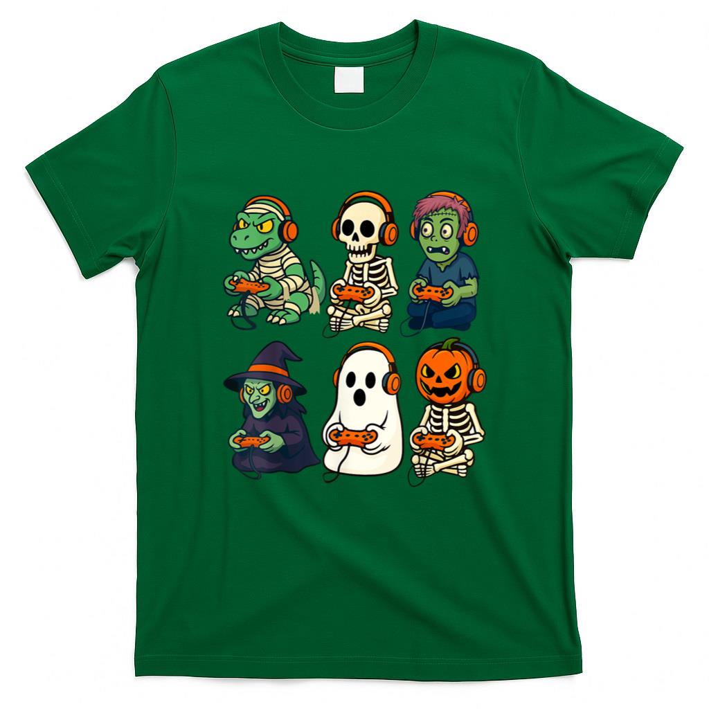 Halloween Shirt - Halloween Boys Kids Gamer Dinosaur Skeleton Ghost Witch T-Shirt