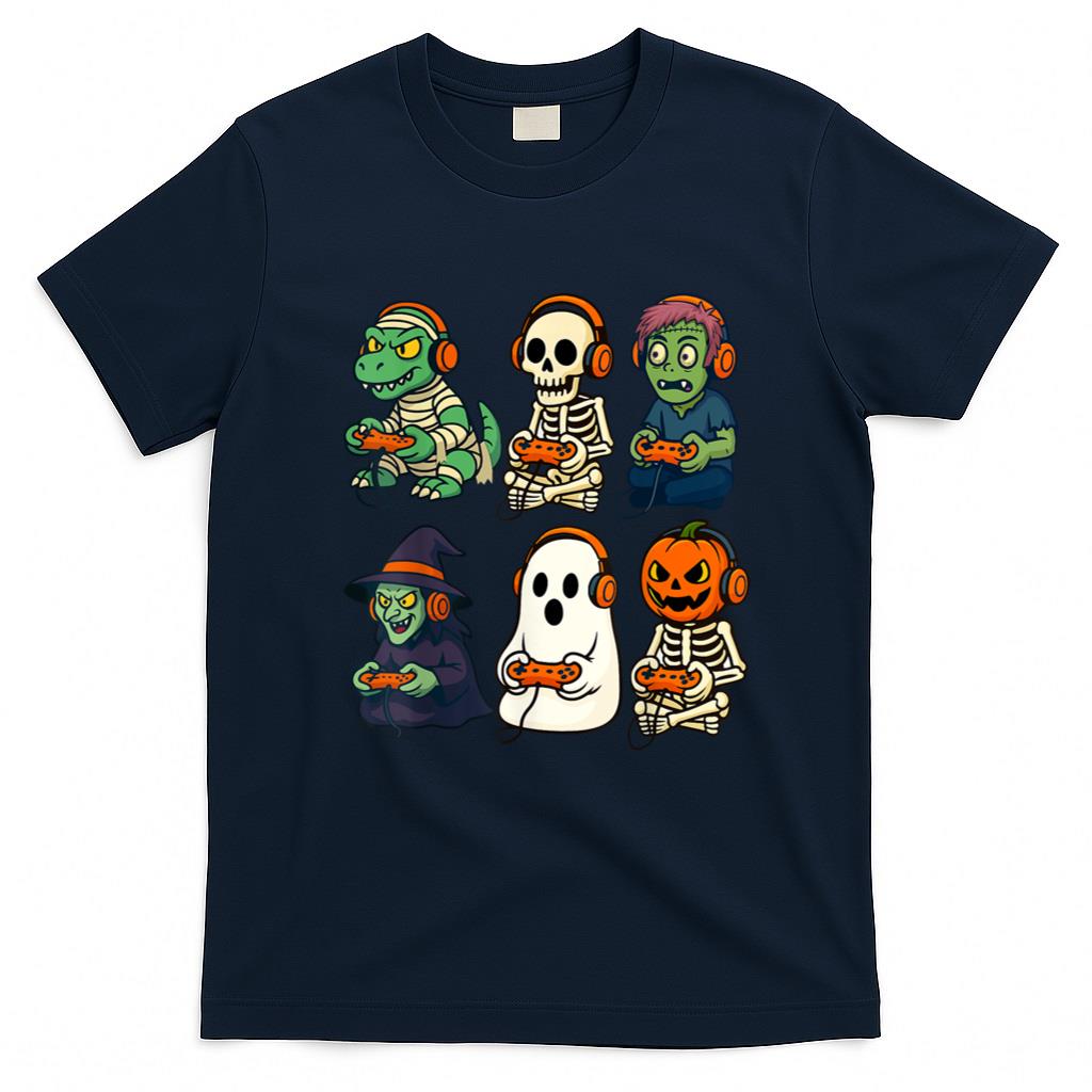 Halloween Shirt - Halloween Boys Kids Gamer Dinosaur Skeleton Ghost Witch T-Shirt