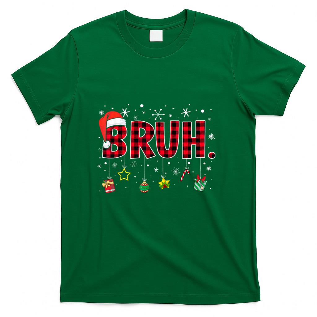Bruh Funny Christmas Red Plaid Teens Boys Kids Xmas Pajamas T-Shirt