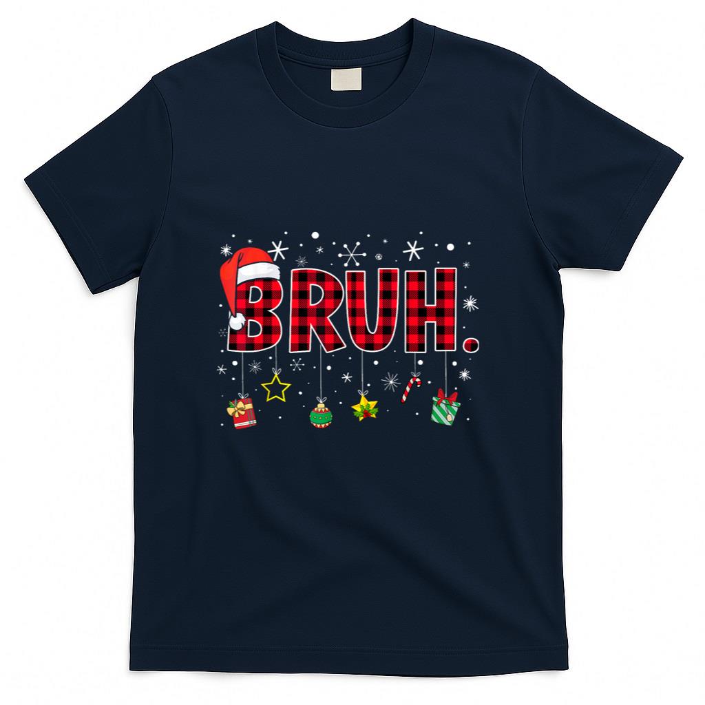 Bruh Funny Christmas Red Plaid Teens Boys Kids Xmas Pajamas T-Shirt
