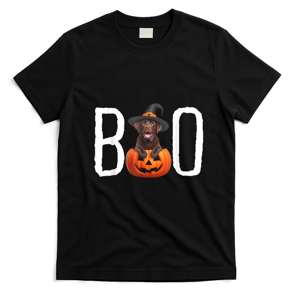 Pet Mom Halloween Shirt - Chocolate Lab Puppy Pumpkin BOO Witch Hat Dog Halloween Dog T-Shirt for Men Women