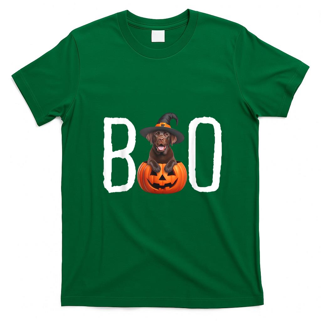 Pet Mom Halloween Shirt - Chocolate Lab Puppy Pumpkin BOO Witch Hat Dog Halloween Dog T-Shirt for Men Women