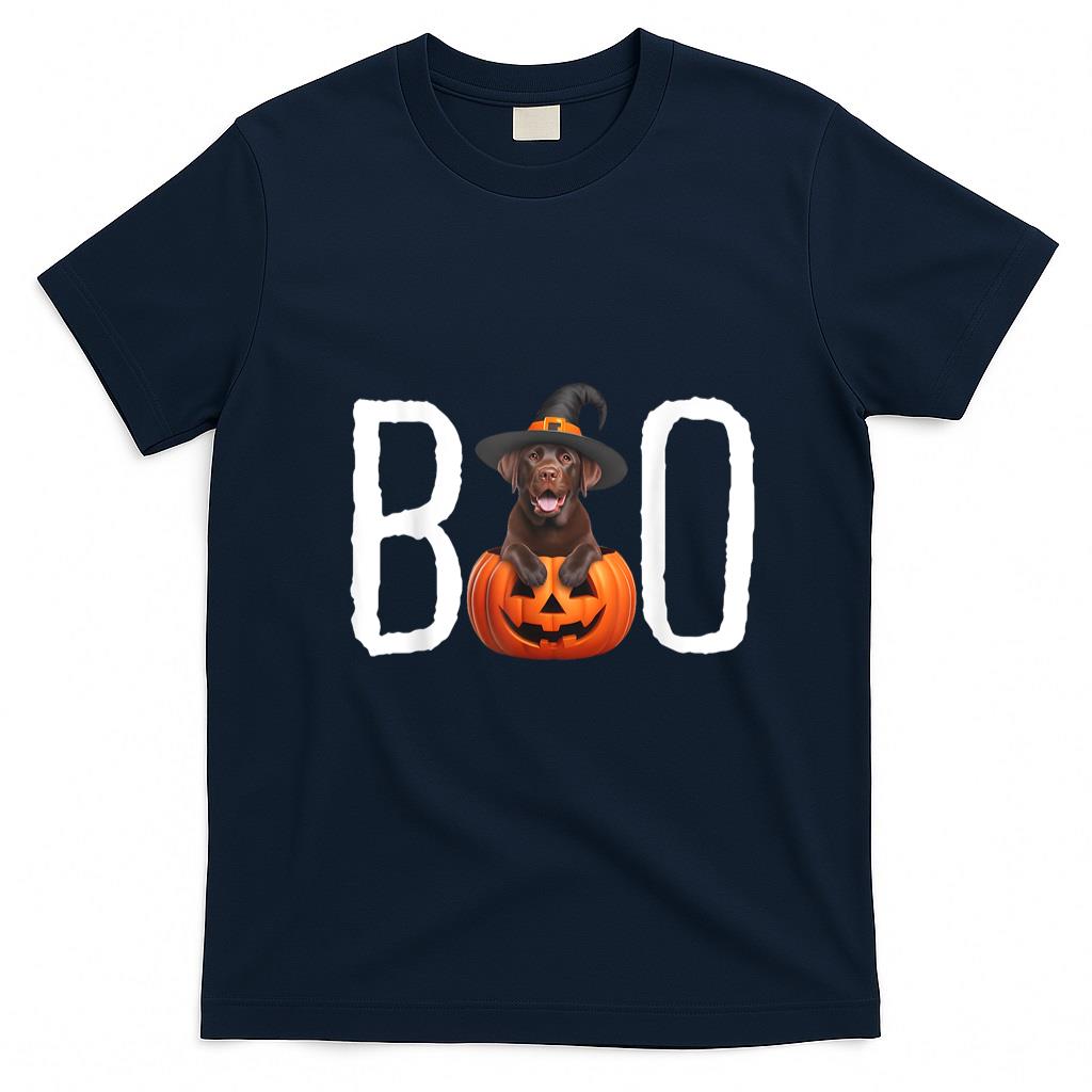 Pet Mom Halloween Shirt - Chocolate Lab Puppy Pumpkin BOO Witch Hat Dog Halloween Dog T-Shirt for Men Women