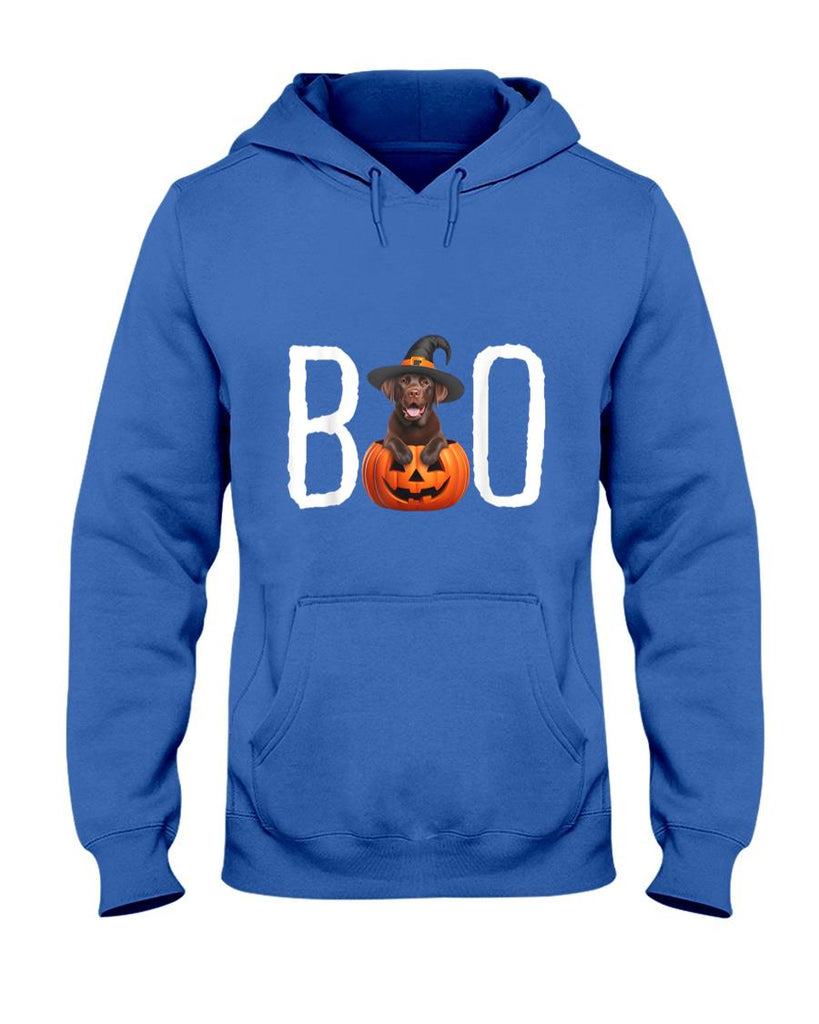 Pet Mom Halloween Shirt - Chocolate Lab Puppy Pumpkin BOO Witch Hat Dog Halloween Dog T-Shirt for Men Women